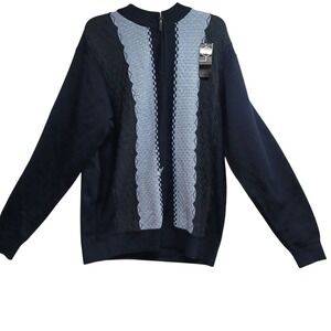 Chereskin Mens XL Quarter Zip Sweater Navy Blue Textured Knit Pullover CXTQ200